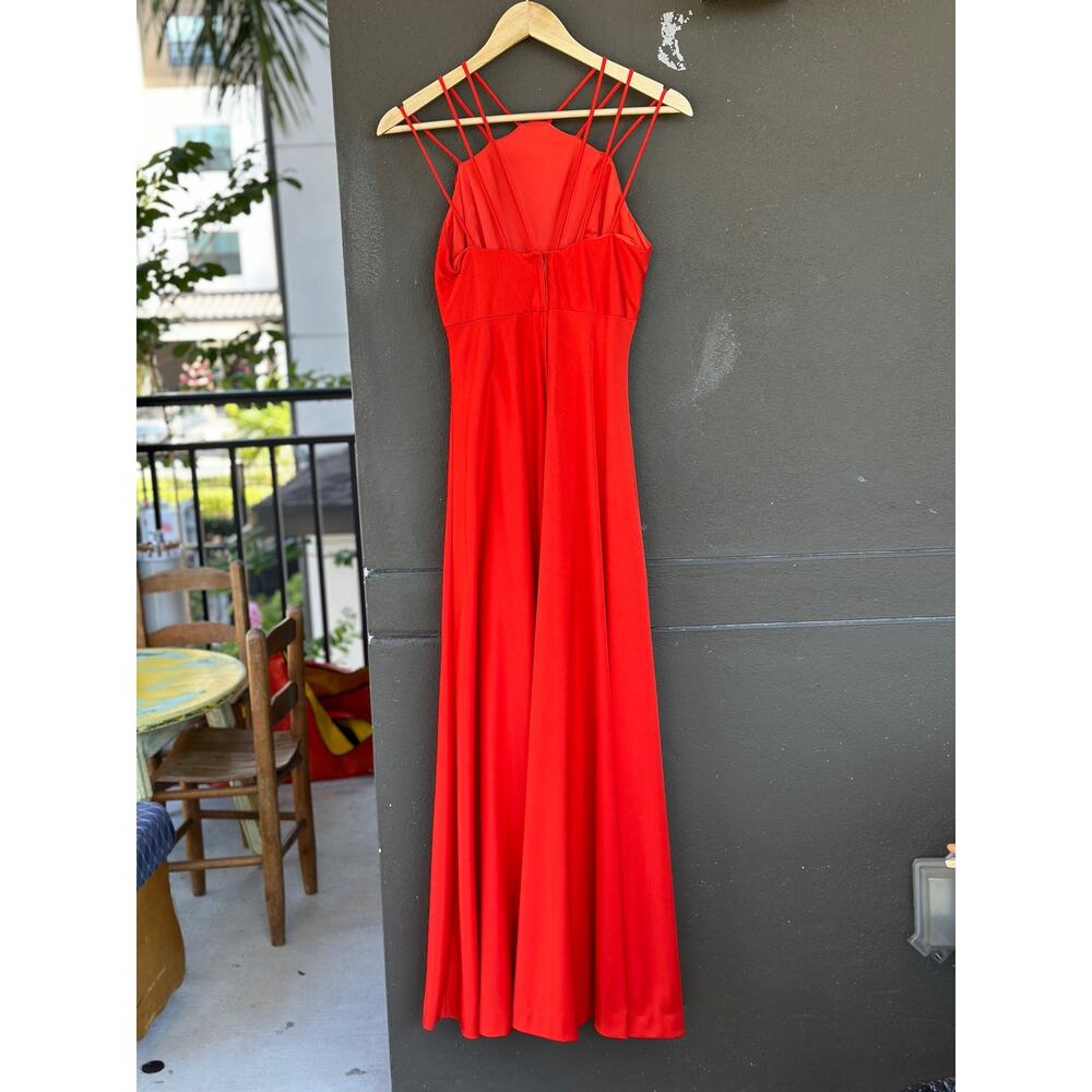 Vintage Joan Leslie Kasper Long Maxi Dress Wmn  8 Red Strappy Halter Formal Gown - Picture 4 of 8